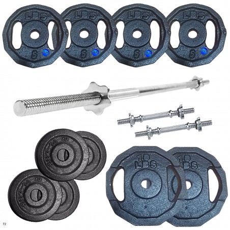 Set Kit Pesas Barra Mancuernas Juego* 72 Libras Gym Graduable