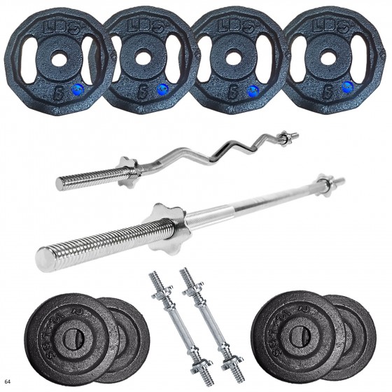 Set 64 Lb Kit Pesas Barra Recta + Z+ Mancuernas Gym Graduabl