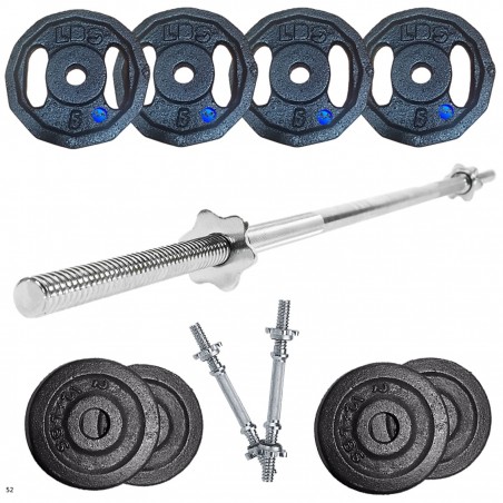 Set Kit Pesas Barra Mancuernas Juego* 52 Libras Gym Graduable